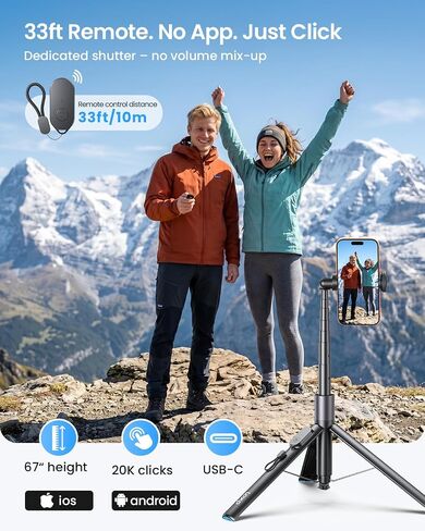 LOXP 67'' Phone Tripod with Remote, 0.01s Auto-Open for Content Creator in Saudi Arabia