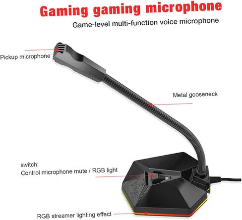 WOONEKY Bendable 1.5m Cable Length Microphone with RGB Lighting USB for Desktop Drive-Free Plug and Play, Wide Frequency Response Plastic and Metal Build, for Voice Chat and Video in Saudi Arabia