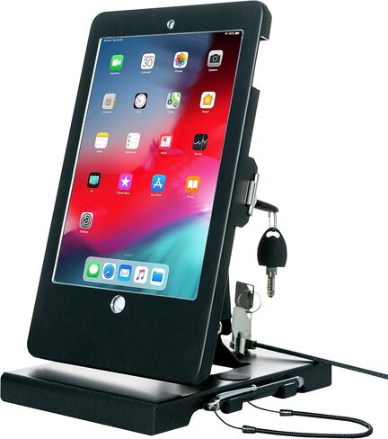 Folding Security Stand – CTA Flat-Folding Tabletop Security Stand with Universal Locking Enclosure & Steel Cable for 7-14-Inch Tablets - Black (PAD-FTSU) in Kuwait