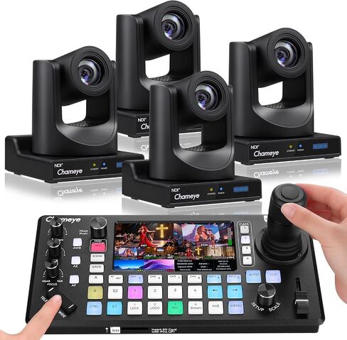 Chameye 30X Optical Zoom NDI HX3 PTZ Camera, AI Auto Tracking, FHD 1080p 60fps 3G-SDI HDMI USB PoE IP Live Streaming Camera C730Nx4 + M500 4K Video Switcher in Saudi Arabia