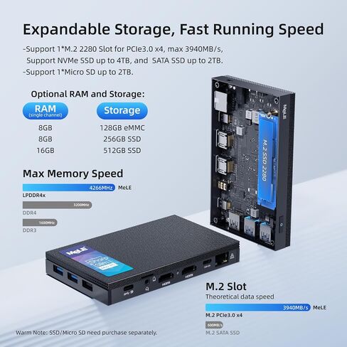 MeLE Quieter 4C N100 Fanless Mini PC 16GB DDR4 512GB NVMe SSD Win 11 Pro in Saudi Arabia