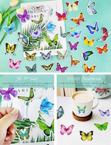 150 PCS Butterfly Stickers, Colorful Waterproof Stickers, Self-Adhesive Vinyl Stickers for Laptop Scrapbook Window Water Bottle, Aesthetic Decals for Party Decoration, Gifts for Teens, Adults in Saudi Arabia