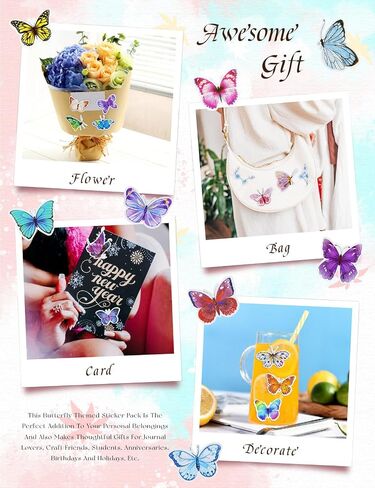 150 PCS Butterfly Stickers, Colorful Waterproof Stickers, Self-Adhesive Vinyl Stickers for Laptop Scrapbook Window Water Bottle, Aesthetic Decals for Party Decoration, Gifts for Teens, Adults in Saudi Arabia