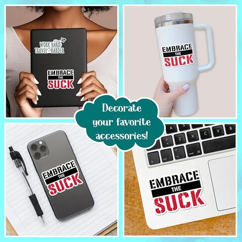 (3Pcs) Embrace The Suck Sticker Military Grade Motivation Funny Sarcastic Gym & Workout Motivational Gift for Coworkers & Athletes Decal for Laptop Tumbler Notebook Phone Case Water Bottle - 3 inch in Saudi Arabia