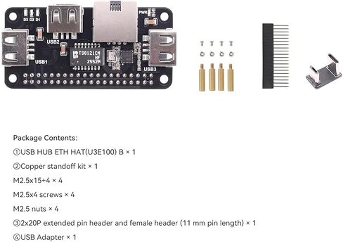 USB HUB ETH HAT for Raspberry Pi Zero, 3-Port USB 2.0 + 10/100M Ethernet in Saudi Arabia
