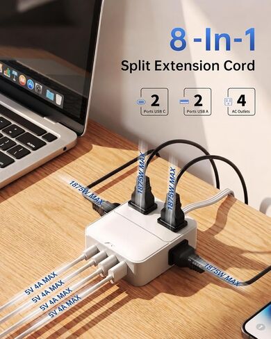 12FT Split Extension Cord 6FT Per Side, Flat Plug Twin Power Strip in Saudi Arabia