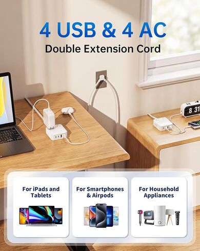 12FT Split Extension Cord 6FT Per Side, Flat Plug Twin Power Strip in Saudi Arabia