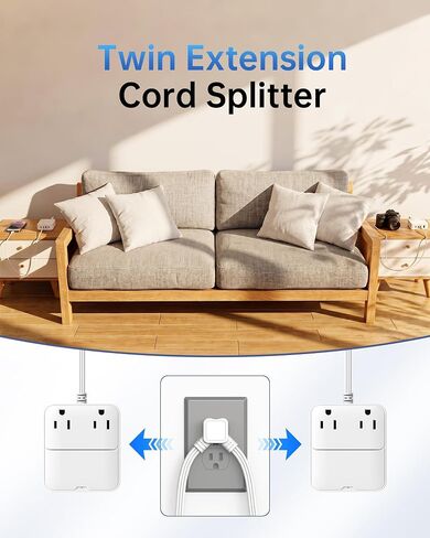 12FT Split Extension Cord 6FT Per Side, Flat Plug Twin Power Strip in Saudi Arabia