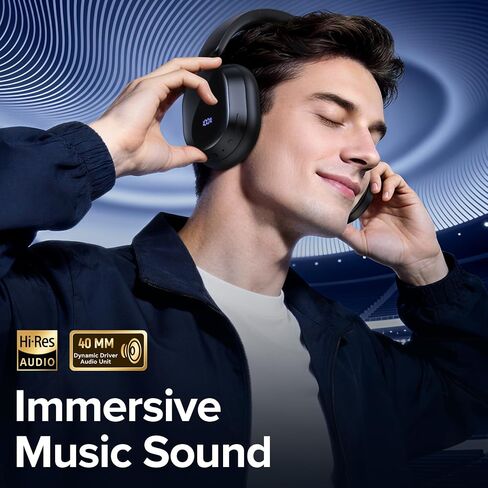 TAGRY Hybird Active Noise Cancelling Bluetooth 6.4 Headphones 140 Hrs Playtime ANC & Battery Display Over Ear Headphones Wireless With ENC Mic Hi-Res Audio Comfort Earcup Headset for Travel Game Music in Saudi Arabia