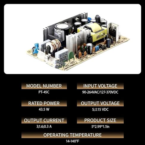 PT-45C 45W Triple Output Switching Power Supply, 5V 3A, Universal Input, Compact Design, High Efficiency in Saudi Arabia