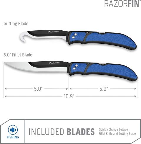 OUTDOOR EDGE Razor-Fin | 5" Razor Sharp Replaceable Blade Folding Fillet Knife with Pocket Clip, 3 Fillet Blades, 1 Gut Hook Blade and Blade Storage Box | Filet Knife For Fish, Awesome Fishing Gift in Saudi Arabia