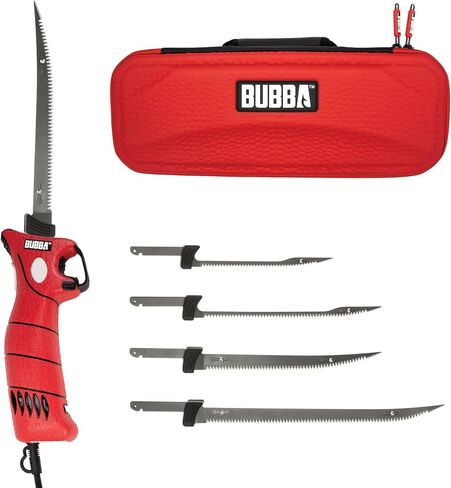 BUBBA 110V Electric Fillet Knife with Non-Slip Grip Handle, 4 Ti-Nitride S.S. Coated Non-Stick Reciprocating Blades, 8' Cord and Storage Case for Fishing in Saudi Arabia