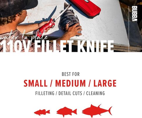 BUBBA 110V Electric Fillet Knife with Non-Slip Grip Handle, 4 Ti-Nitride S.S. Coated Non-Stick Reciprocating Blades, 8' Cord and Storage Case for Fishing in Saudi Arabia