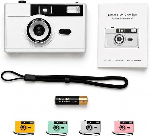 LENSY 35mm Film Camera – Reusable, Point and Shoot, Focus Free, Built-in Flash, Easy to Use for Beginners & Kids – Batteries & Wrist Strap Included (Silver) in Saudi Arabia