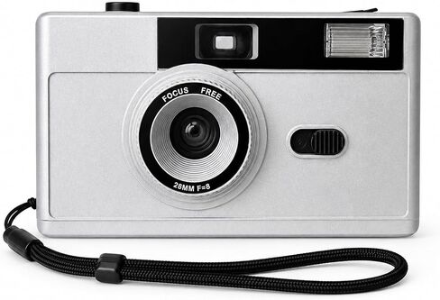 LENSY 35mm Film Camera – Reusable, Point and Shoot, Focus Free, Built-in Flash, Easy to Use for Beginners & Kids – Batteries & Wrist Strap Included (Silver) in Saudi Arabia