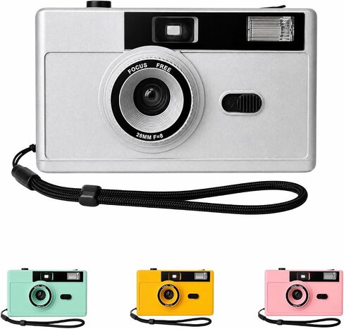 LENSY 35mm Film Camera – Reusable, Point and Shoot, Focus Free, Built-in Flash, Easy to Use for Beginners & Kids – Batteries & Wrist Strap Included (Silver) in Saudi Arabia