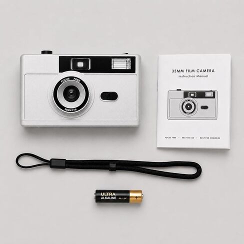 LENSY 35mm Film Camera – Reusable, Point and Shoot, Focus Free, Built-in Flash, Easy to Use for Beginners & Kids – Batteries & Wrist Strap Included (Silver) in Saudi Arabia