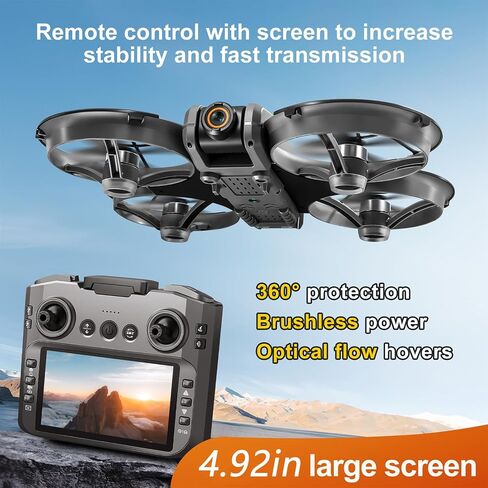 4.92in Large Screen Remote Control Drone, Mini Quadcopter with Dual Cameras, Standard Battery, 360° Flips, Full Anti-Collision Propeller Guard, Brushless Motor, Optical Flow Positioning & Hovering, RC Aircraft for Adults, Beginners in Saudi Arabia