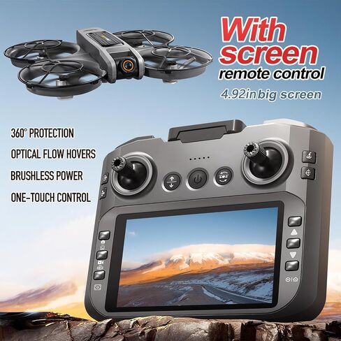 4.92in Large Screen Remote Control Drone, Mini Quadcopter with Dual Cameras, Standard Battery, 360° Flips, Full Anti-Collision Propeller Guard, Brushless Motor, Optical Flow Positioning & Hovering, RC Aircraft for Adults, Beginners in Saudi Arabia
