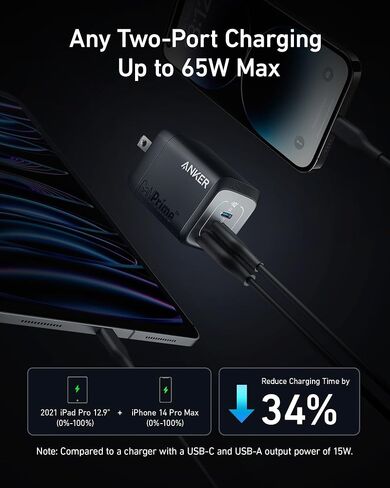 Anker Prime 67W USB C Charger, Anker GaN 3-Port Compact Fast PPS Wall Charger, USB C Cable, Type-C 60W Fast Charging Cable in Saudi Arabia
