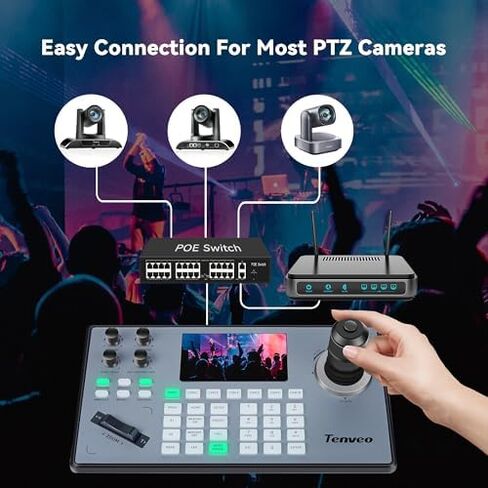 Tenveo PTZ Camera and Controller Bundle/Kits - 20X NDI AI Auto-Tracking PTZ Camera(4pcs) with HDMI/USB3.0/LAN(PoE) and NDI PTZ Controller Joystick Controller for Church Worship Service Live Streaming in Saudi Arabia