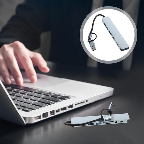 Type C USB Hub Adapter with Multiple Ports, Silver Metal in Saudi Arabia