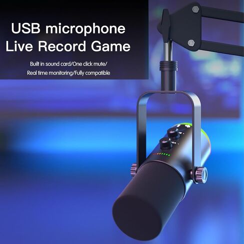 Gaming USB Microphone Dynamic RGB Noise Cancellation Condenser Mic for Streamers PC Gamers (Black) in Saudi Arabia