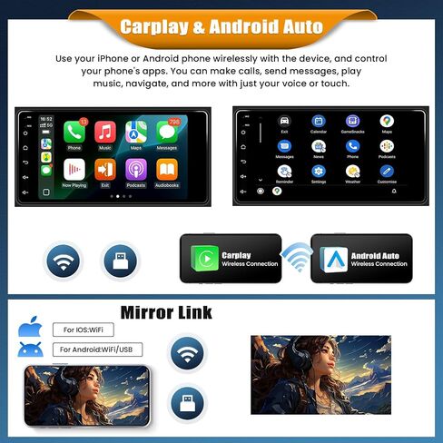 [4+64G] Android 15 Car Radio Stereo for Toyota 4Runner 2003-2009,Tundra 2003-2006,Sequoia 2003-2007 with Wireless Carplay,7 Inch Touchscreen Car Radio with WiFi,GPS,BT,FM/RDS,SWC,EQ in Kuwait