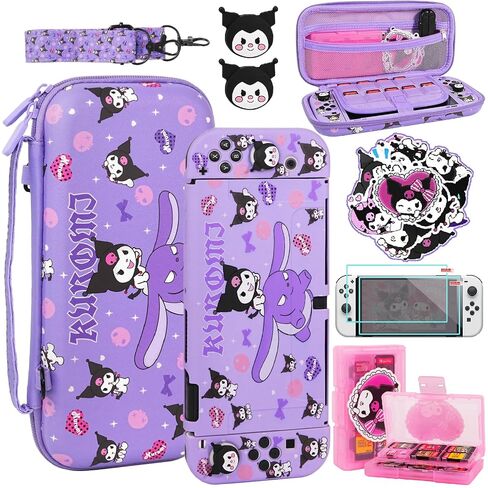 TIKOdirect Carrying Case for Switch OLED, Cute Portable Travel Bag in Lovely Pattern Design of Purple Interior with Soft Protective Case, Screen Protectors and Thumb Grip caps, Purple in Saudi Arabia
