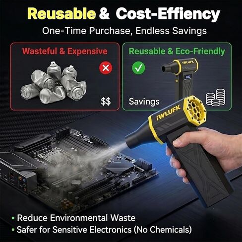 Electric Compressed Air Duster, 130,000RPM Super Power Cordless Rechargeable Electronic Dust Blower, 4-Gear Adjustable Mini Duster for Electronics Computer PC Keyboard Home Car Workshop Outdoor in Saudi Arabia