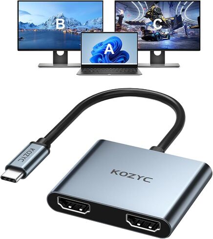 KOZYC USB C to Dual HDMI Adapter 4K@60hz, Type C to HDMI Splitter Extended Display for MacBook/MacBook Pro Air Dell XPS13/15, Samsung Galaxy S9/S9+ [MST Mode (Extended displays) Only for Win OS] in Saudi Arabia