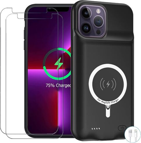 Battery Case for iPhone 13, Enhanced 10000mAh Portable Protective Smart Wireless Charging Case Support Carplay Compatible with iPhone 13 (6.1 inch) Rechargeable Extended Battery Charger Case (Black) in Saudi Arabia