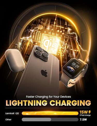 Lamicall 4-in-1 Qi2 Certified Wireless Charging Station for Magsafe, [LED Night Light] 15W Fast Magnetic Charger Stand Gifts, for iPhone 18 Pro/Max/Duo 17 16 15 14 13 12, Watch, Air pods, 30W Adapter in Saudi Arabia