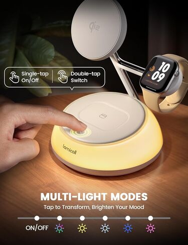 Lamicall 4-in-1 Qi2 Certified Wireless Charging Station for Magsafe, [LED Night Light] 15W Fast Magnetic Charger Stand Gifts, for iPhone 18 Pro/Max/Duo 17 16 15 14 13 12, Watch, Air pods, 30W Adapter in Saudi Arabia