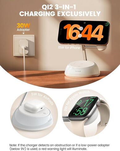 Lamicall 4-in-1 Qi2 Certified Wireless Charging Station for Magsafe, [LED Night Light] 15W Fast Magnetic Charger Stand Gifts, for iPhone 18 Pro/Max/Duo 17 16 15 14 13 12, Watch, Air pods, 30W Adapter in Saudi Arabia