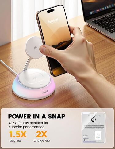Lamicall 4-in-1 Qi2 Certified Wireless Charging Station for Magsafe, [LED Night Light] 15W Fast Magnetic Charger Stand Gifts, for iPhone 18 Pro/Max/Duo 17 16 15 14 13 12, Watch, Air pods, 30W Adapter in Saudi Arabia