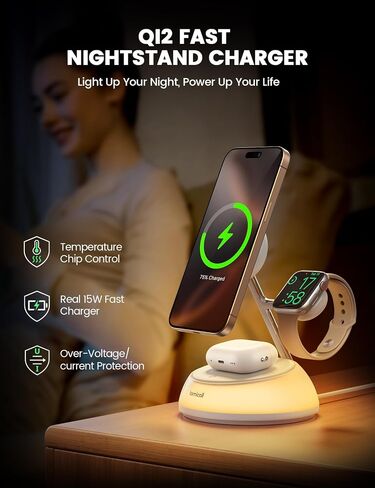 Lamicall 4-in-1 Qi2 Certified Wireless Charging Station for Magsafe, [LED Night Light] 15W Fast Magnetic Charger Stand Gifts, for iPhone 18 Pro/Max/Duo 17 16 15 14 13 12, Watch, Air pods, 30W Adapter in Saudi Arabia