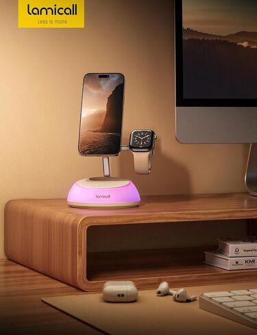 Lamicall 4-in-1 Qi2 Certified Wireless Charging Station for Magsafe, [LED Night Light] 15W Fast Magnetic Charger Stand Gifts, for iPhone 18 Pro/Max/Duo 17 16 15 14 13 12, Watch, Air pods, 30W Adapter in Saudi Arabia
