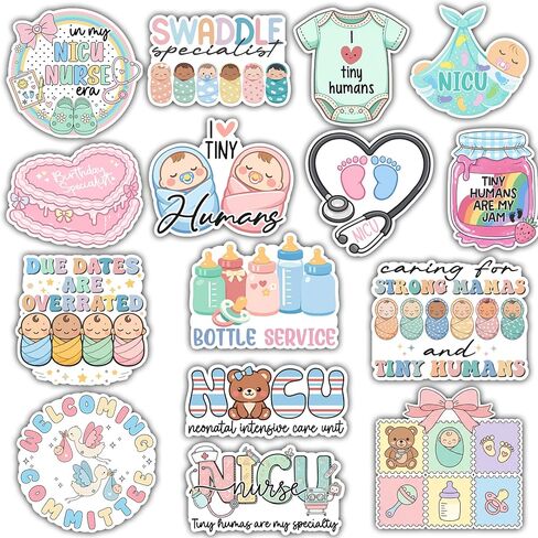 VOTANTA (15 Pcs, 3 inch) - NICU Nurse Stickers Pack, Funny Labor and Delivery Sticker, Cute Neonatal ICU Nurse Tiny Human Medical Birthday Specialist Gift Decoration for Laptops, Phones, Water Bottles in Saudi Arabia