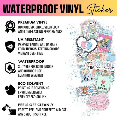 VOTANTA (15 Pcs, 3 inch) - NICU Nurse Stickers Pack, Funny Labor and Delivery Sticker, Cute Neonatal ICU Nurse Tiny Human Medical Birthday Specialist Gift Decoration for Laptops, Phones, Water Bottles in Saudi Arabia