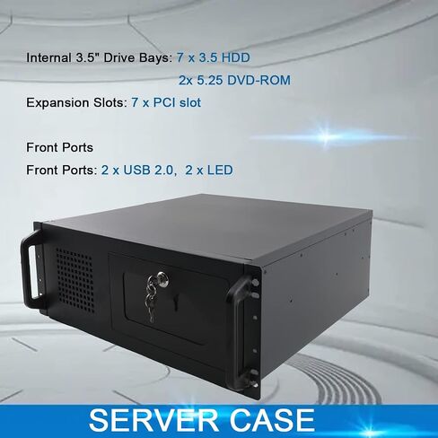 4U Rackmount Server Chassis, 12 x 9.6 ATX/M-ATX/Mini-ITX Dual USB 2.0 Connector, Server Case with Key Lock for Data Centers in Saudi Arabia