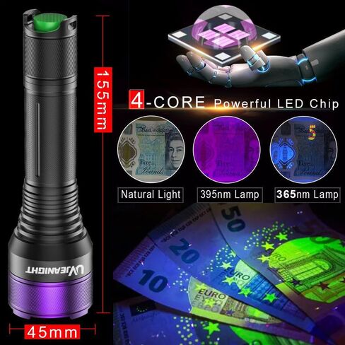 Blacklight Flashlight 365nm UV Black Light Ultra Violet Filtered LEDs for Yooperlite Hunting, Pet Urine Detection, Resins, Scorpions, Car Leaks in Saudi Arabia