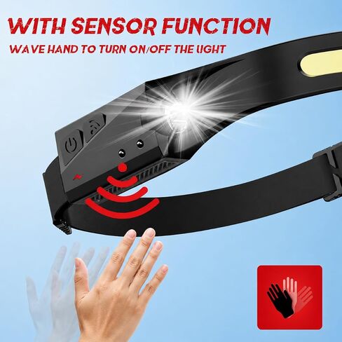 Tactical Headlamp Rechargeable 230° Wide Beam LED Tactical Headlamp, Rechargeable USB-C Headlamp with Motion Sensor, 350 Lumens, IPX4 Waterproof, Head lamp for Camping Essentials, Hiking, Running in Saudi Arabia