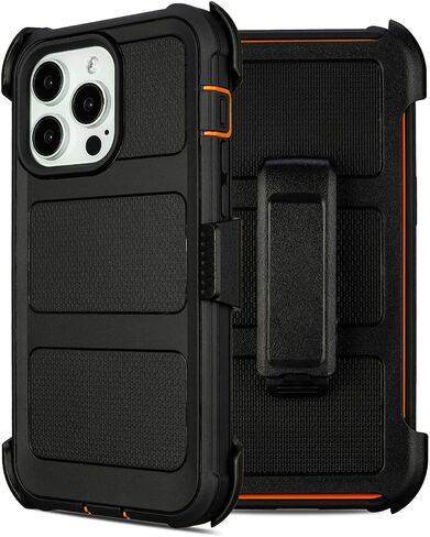 حافظة هاتف Defender لهاتف iPhone 15 Pro مزودة بمشبك للأماكن الخارجية باللون الأسود in Saudi Arabia