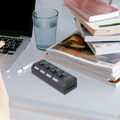 Usb3.0 Hub 4 Port USB Extender with Control Button, 5gbps Black in Saudi Arabia