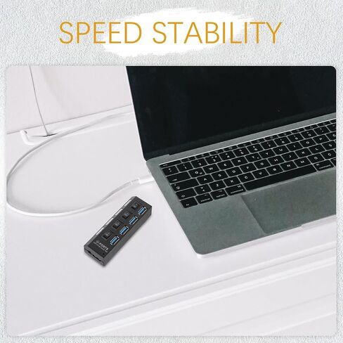 Usb3.0 Hub 4 Port USB Extender with Control Button, 5gbps Black in Saudi Arabia