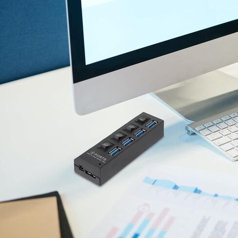Usb3.0 Hub 4 Port USB Extender with Control Button, 5gbps Black in Saudi Arabia