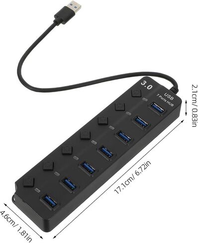 USB 3.0 Hub with Separate On/Off Buttons, 5gbps Black ABS in Saudi Arabia