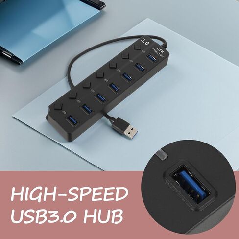 USB 3.0 Hub with Separate On/Off Buttons, 5gbps Black ABS in Saudi Arabia