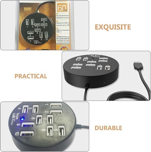 USB 2.0 10 Port Hub Splitter for Pc, Auto Install in Saudi Arabia